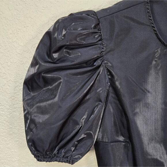 Danielle Bernstein Women’s Size 00 Puff Sleeve Satin Black Mini Dress MSRP $99 - Picture 3 of 14